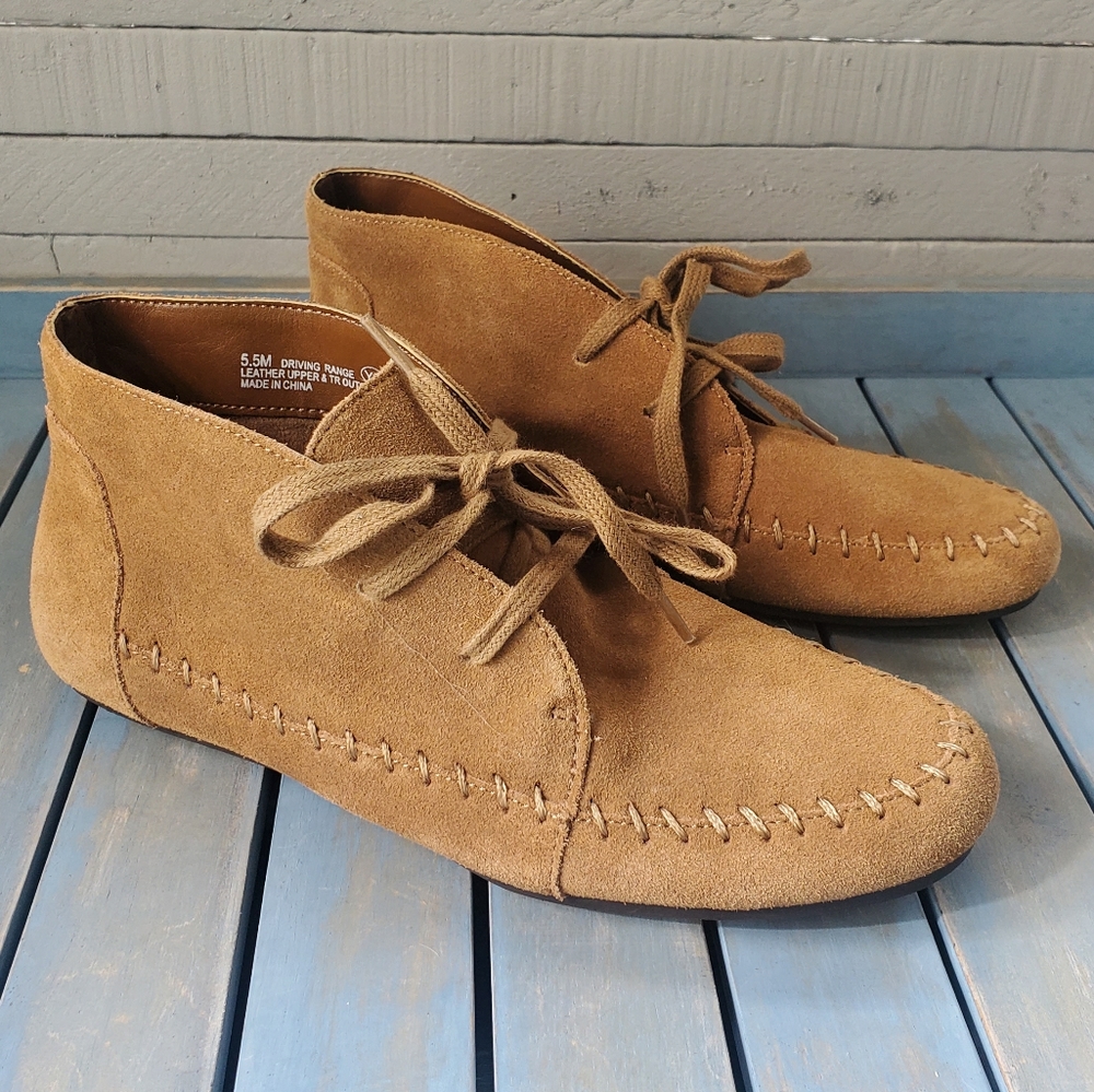 AEROSOLES Driving Range Ankle Booties Moccasin Camel/Tan Women Size 5.5 NWOT